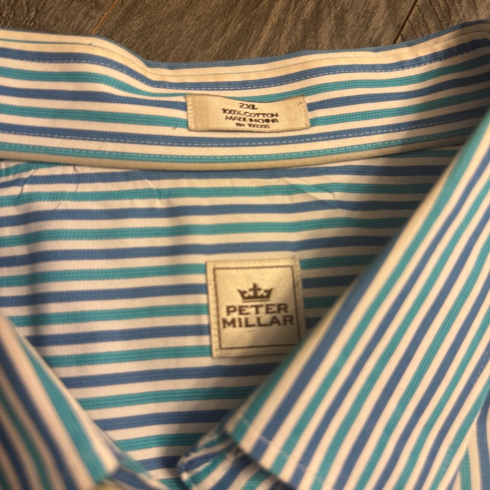 Vintage Peter Millar‎ Blue and White Striped Dress Shirt Long Sleeve Size XXL - Picture 4 of 5